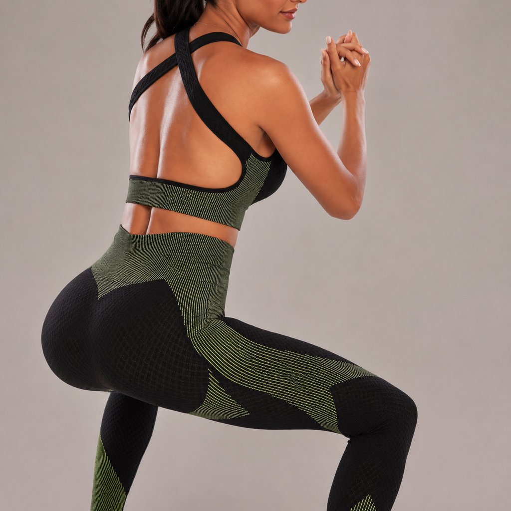Two Piece Seamless Yoga Clothing Suit Women's Yoga Clothing Knitted Hip Lifting Stretch Running Sports Fitness Clothing