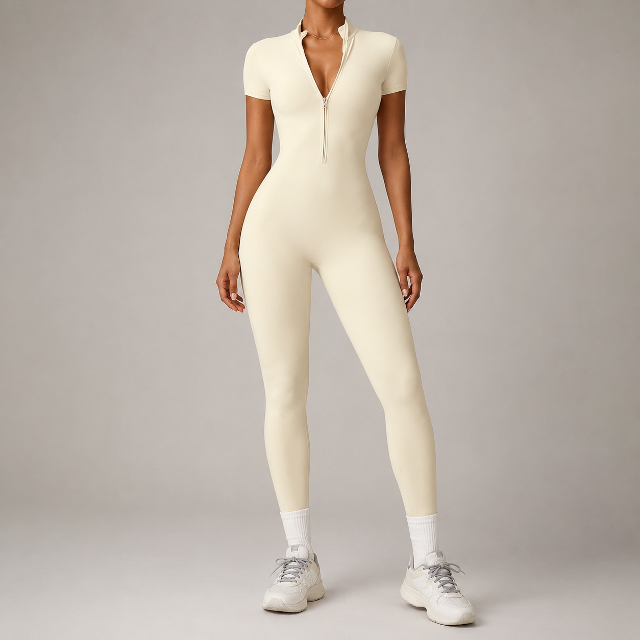 Half Zip Short Sleeve Active Jumpsuit – High Stretch
