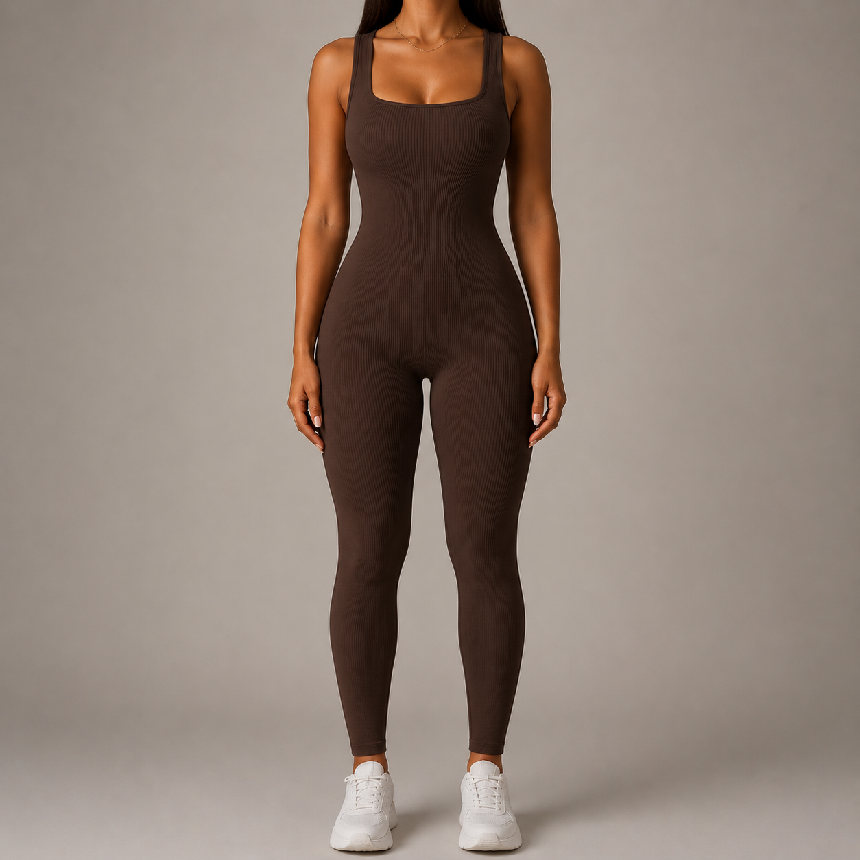 Women’s Square Neck Bodycon Jumpsuit – Stretch Slim Fit