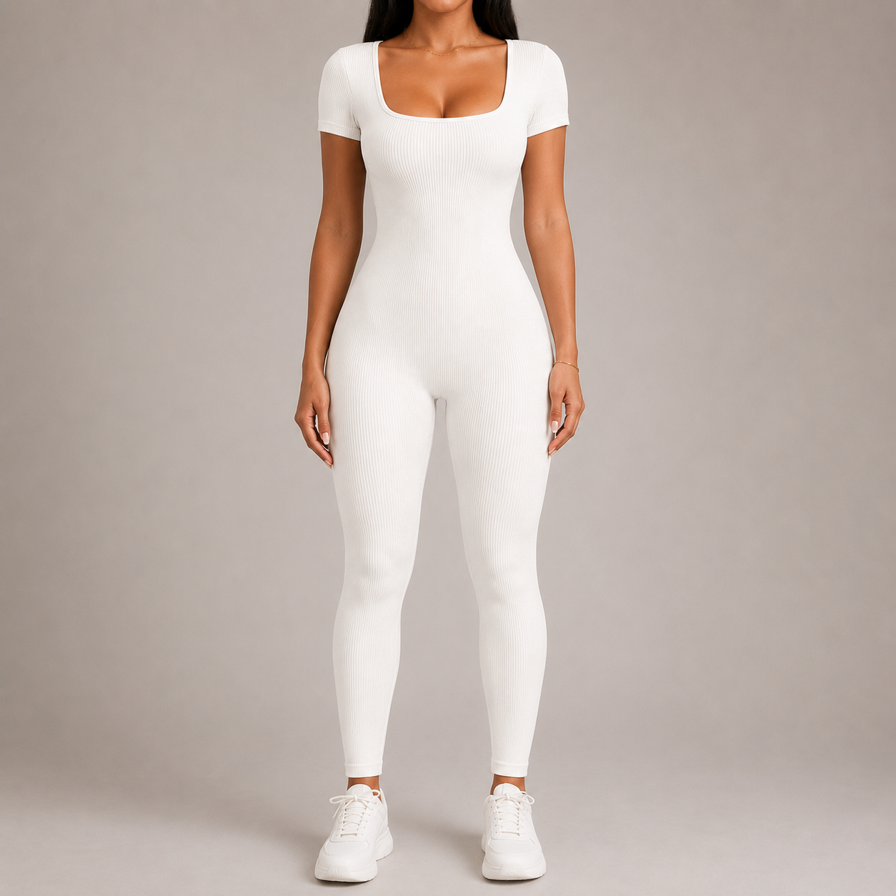 Women’s Square Neck Bodycon Jumpsuit – Stretch Slim Fit