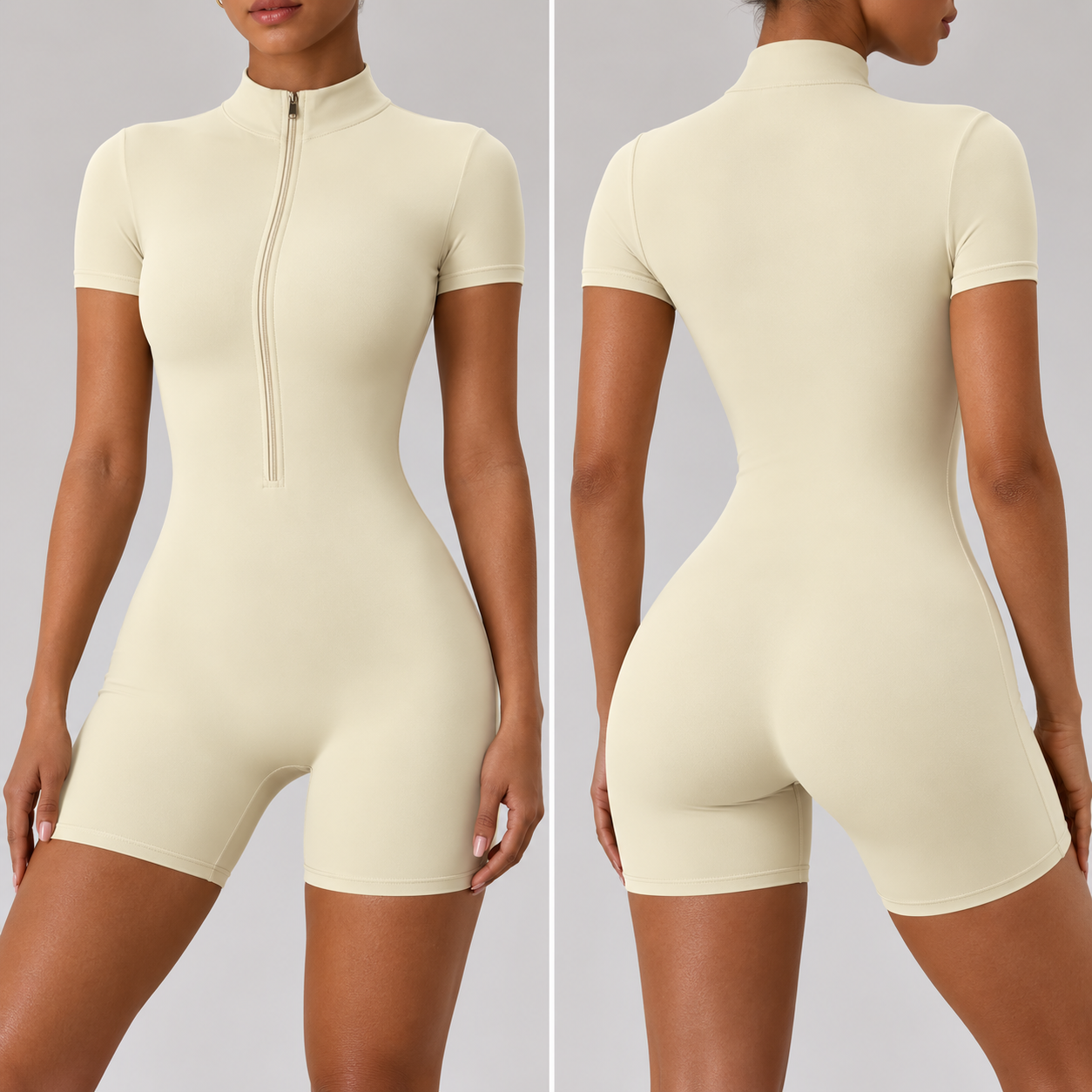 Women’s Zip Front Yoga Jumpsuit Moisture-Wicking One-Piece