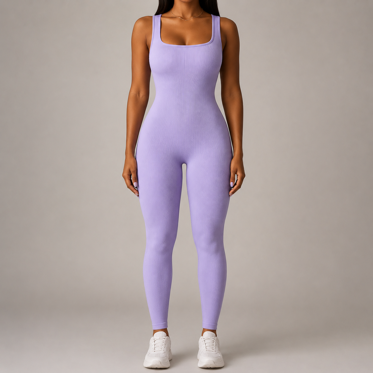 Women’s Square Neck Bodycon Jumpsuit – Stretch Slim Fit