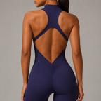 Women’s Zip Front Yoga Jumpsuit With Open Back