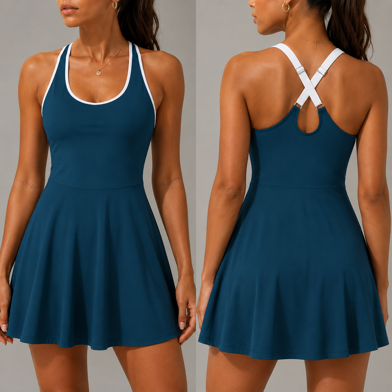Women’s Sleeveless Golf Tennis Dress – Solid Splice