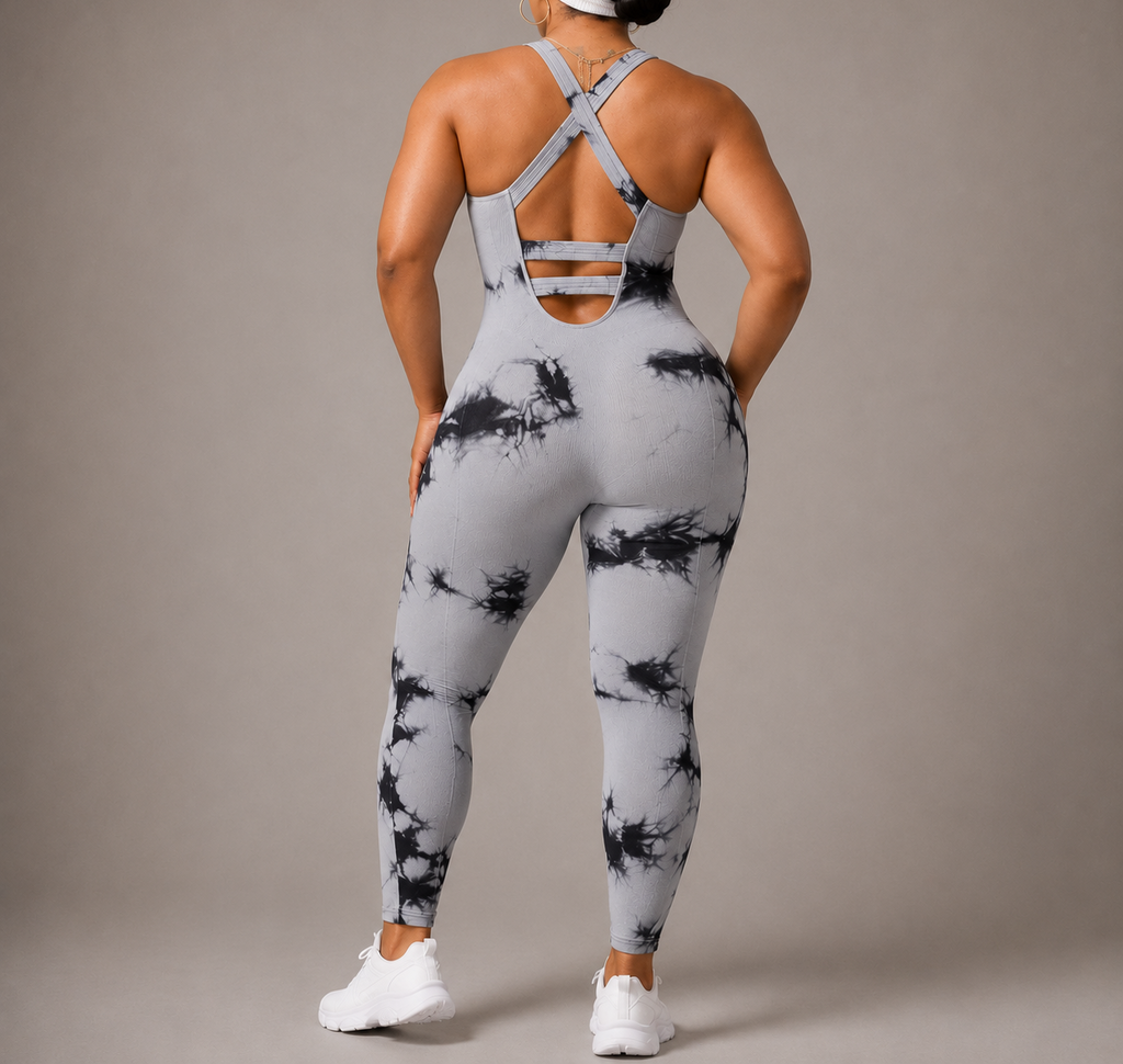 Tie-Dye Crisscross Back Active Jumpsuit