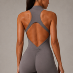 Women’s Zip Front Yoga Jumpsuit With Open Back