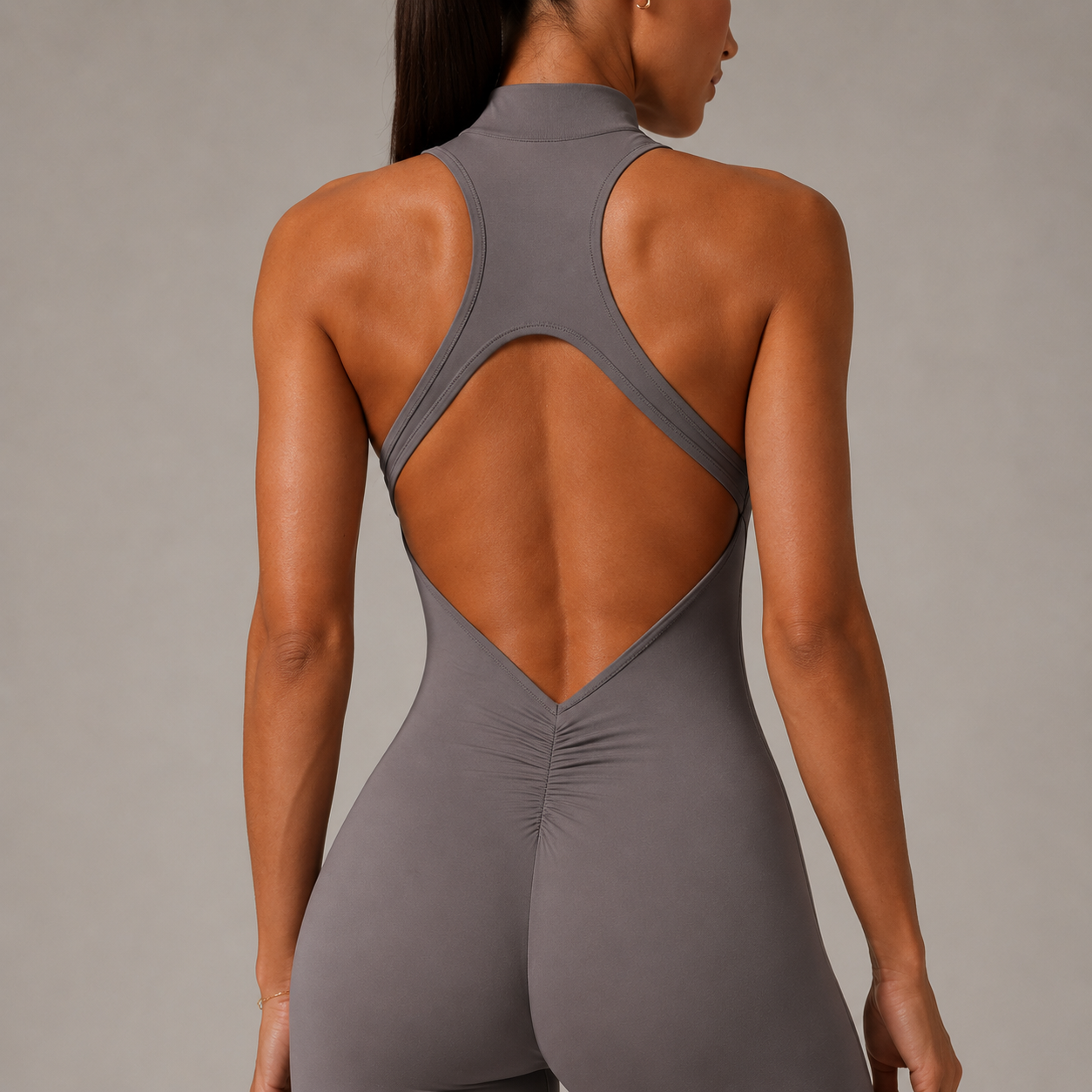 Women’s Zip Front Yoga Jumpsuit With Open Back