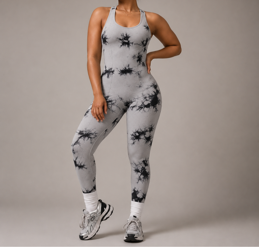 Tie-Dye Crisscross Back Active Jumpsuit