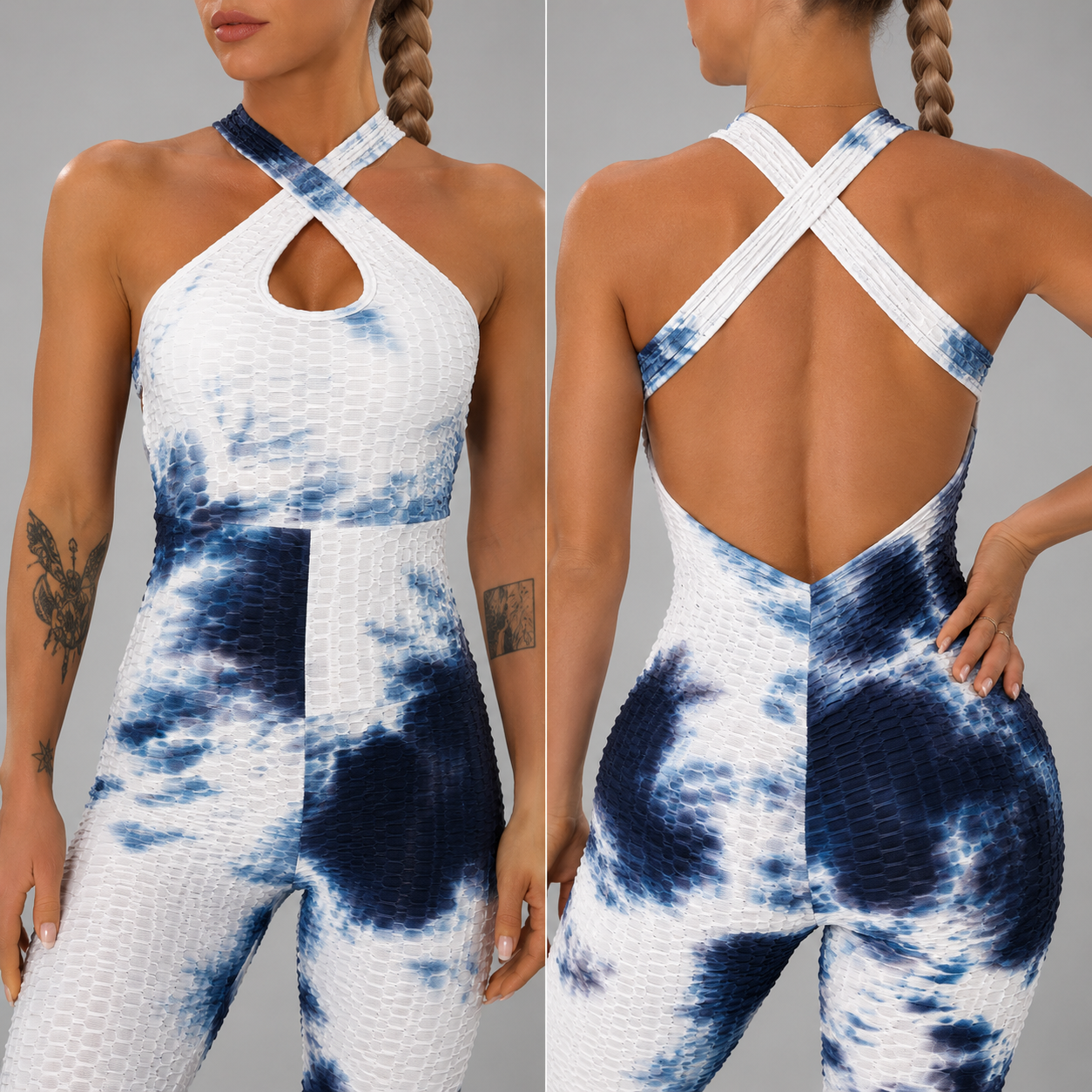 Women’s Backless Printed Yoga Jumpsuit Bodysuit