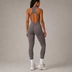 Women’s Zip Front Yoga Jumpsuit With Open Back