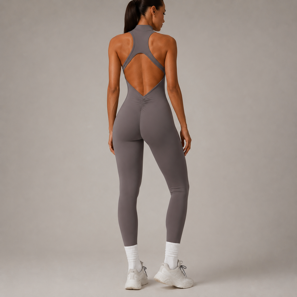 Women’s Zip Front Yoga Jumpsuit With Open Back