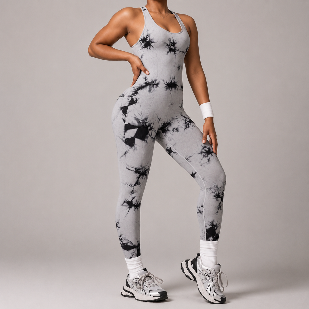 Tie-Dye Crisscross Back Active Jumpsuit