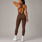 Women’s Zip Front Yoga Jumpsuit With Open Back