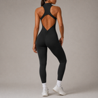 Women’s Zip Front Yoga Jumpsuit With Open Back