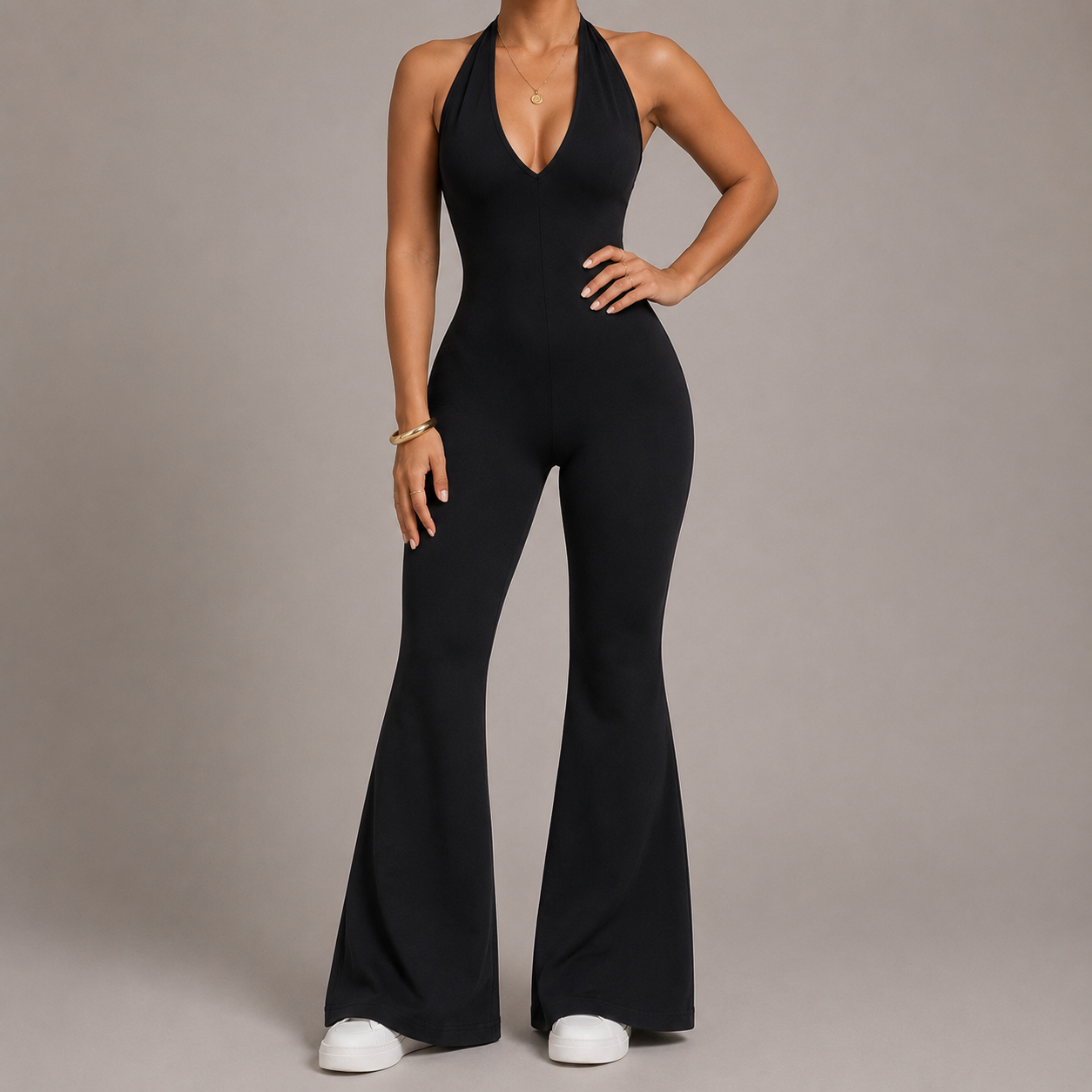 Women’s Hollow Back V-Neck Slim Jumpsuit