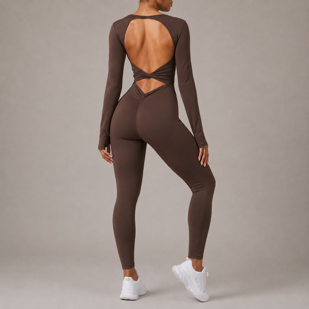 Twist Front Backless Long Sleeve Jumpsuit