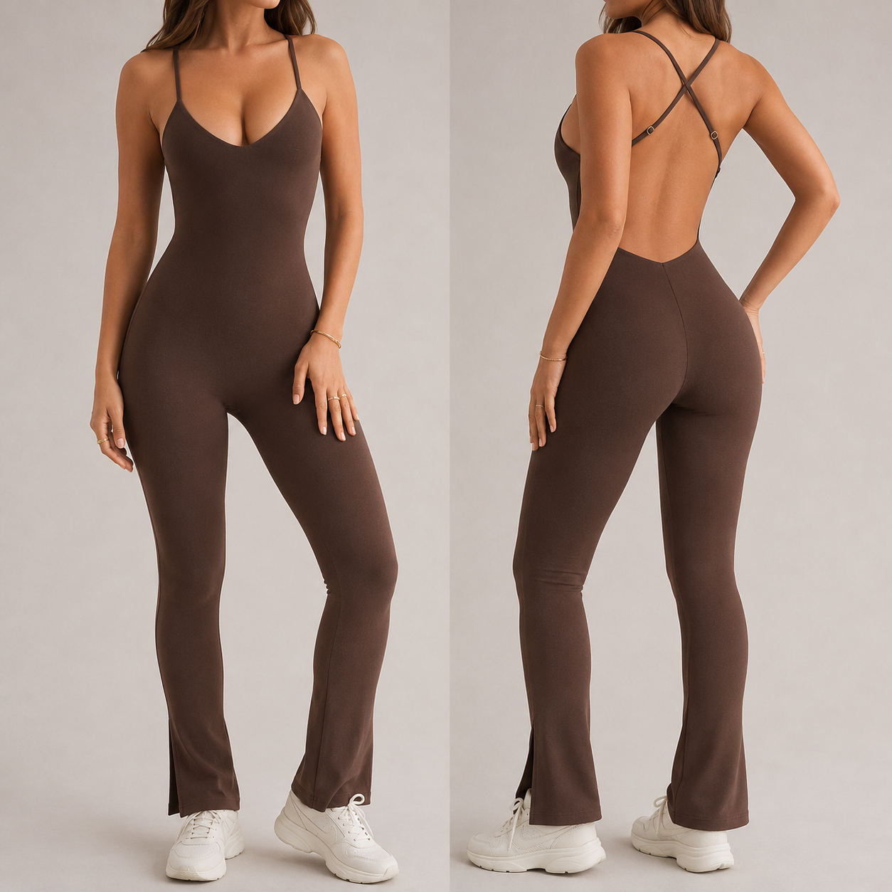 Women’s Lycra Flare Leg Yoga Jumpsuit – High Stretch