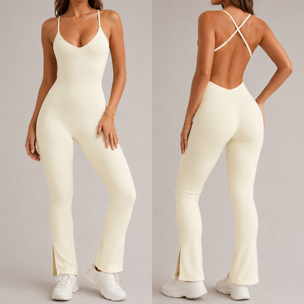 Women’s Lycra Flare Leg Yoga Jumpsuit – High Stretch