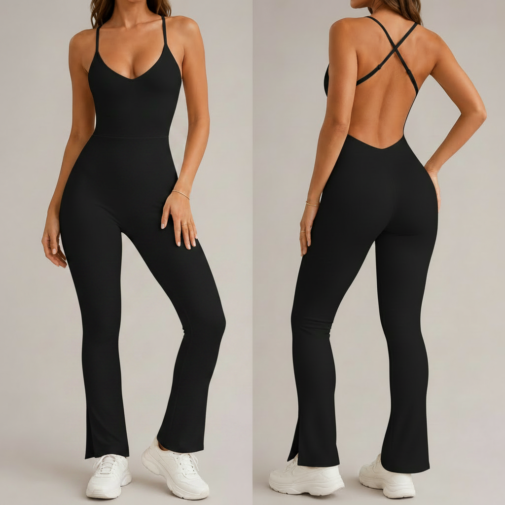 Women’s Lycra Flare Leg Yoga Jumpsuit – High Stretch